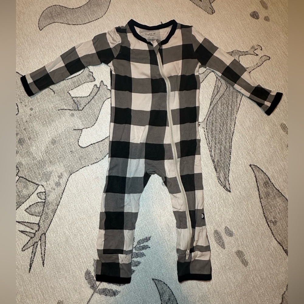 Kyte Baby Plaid Romper  - Black and White Buffalo Plaid
